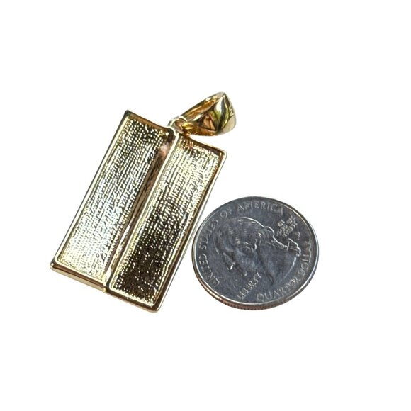 Modern Gold Textured Rectangle Pendant Geometric Design Unisex Minimalist - Picture 12 of 16